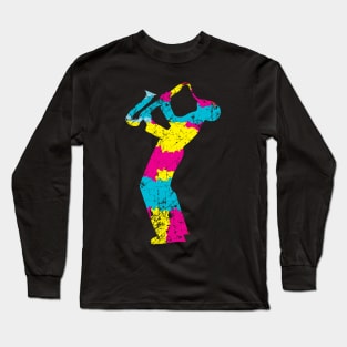 Colorful Pop Art Style Saxophone Musician Long Sleeve T-Shirt